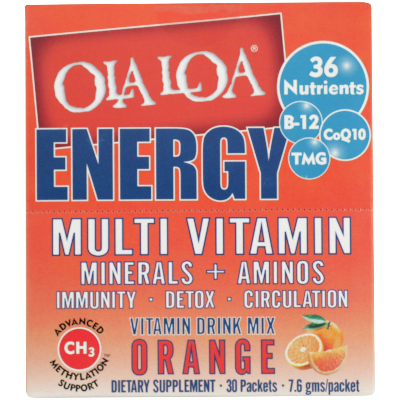 Ola Loa Energy Multivitamin Effervescent Drink Mix Packets, Orange, 30 Ea